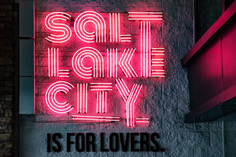 Neon sign that reads "Salt Lake City is for lovers"